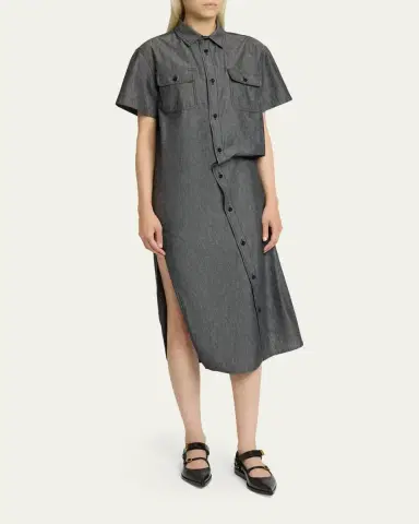 Sacai Asymmetric Short-Sleeve Denim Midi Shirtdress | Thumbnail 4 Sacai Asymmetric Short-Sleeve Denim Midi Shirtdress | Thumbnail 4