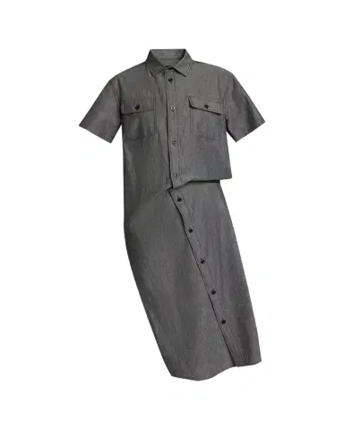 Sacai Asymmetric Short-Sleeve Denim Midi Shirtdress | Thumbnail 1 Sacai Asymmetric Short-Sleeve Denim Midi Shirtdress | Thumbnail 1