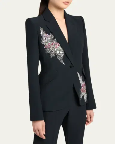Alexander McQueen Crystal Embroidered Single-Breasted Blazer Jacket | Thumbnail 4 Alexander McQueen Crystal Embroidered Single-Breasted Blazer Jacket | Thumbnail 4