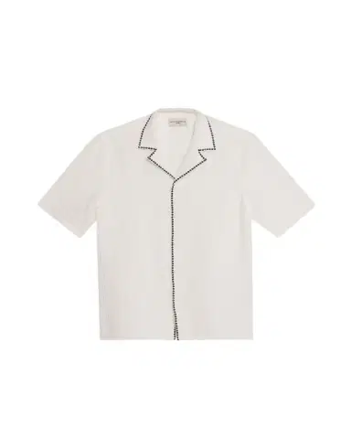 OFFICINE GÉNÉRALE Men's Eren Textured Viscose Short-Sleeve Camp Shirt | Thumbnail 1 OFFICINE GÉNÉRALE Men's Eren Textured Viscose Short-Sleeve Camp Shirt | Thumbnail 1