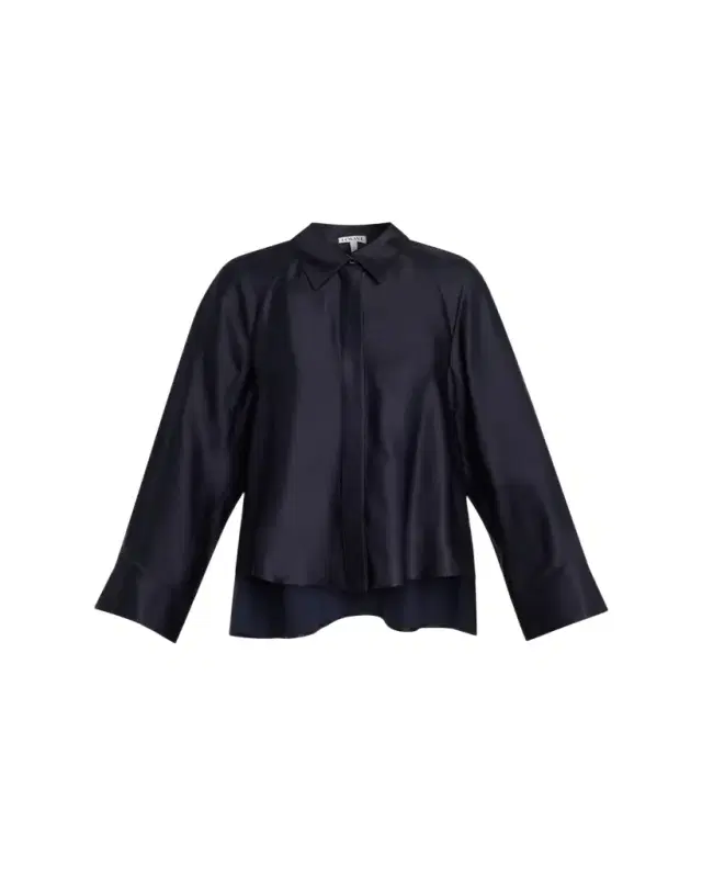 Satin Button-Down Cape Shirt Satin Button-Down Cape Shirt
