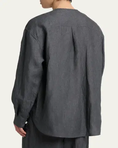 Jacquemus Men's Linen Hairline Stripe Relaxed Button-Down Shirt | Thumbnail 3 Jacquemus Men's Linen Hairline Stripe Relaxed Button-Down Shirt | Thumbnail 3