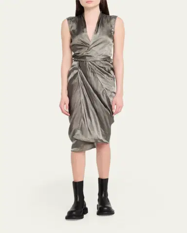 Rick Owens Sleeveless Satin Wrap Dress | Thumbnail 2 Rick Owens Sleeveless Satin Wrap Dress | Thumbnail 2