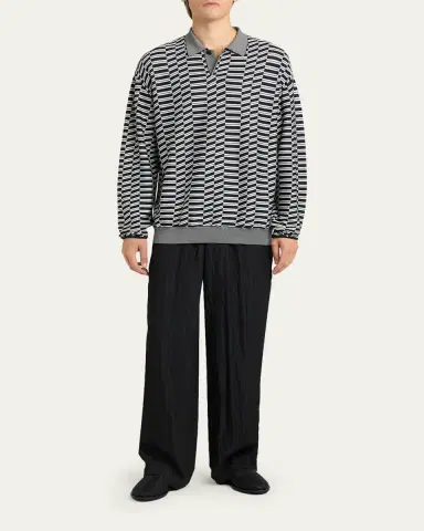 Giorgio Armani Men's Geometric Knit Polo Sweater | Thumbnail 2 Giorgio Armani Men's Geometric Knit Polo Sweater | Thumbnail 2