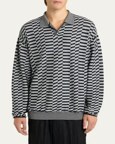 Giorgio Armani Men's Geometric Knit Polo Sweater | Thumbnail 4 Giorgio Armani Men's Geometric Knit Polo Sweater | Thumbnail 4