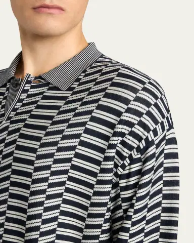 Giorgio Armani Men's Geometric Knit Polo Sweater | Thumbnail 5 Giorgio Armani Men's Geometric Knit Polo Sweater | Thumbnail 5