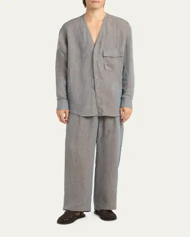 Giorgio Armani Men's Linen Pleated Wide-Leg Trousers | Thumbnail 2 Giorgio Armani Men's Linen Pleated Wide-Leg Trousers | Thumbnail 2