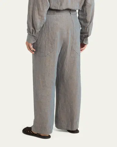 Giorgio Armani Men's Linen Pleated Wide-Leg Trousers | Thumbnail 3 Giorgio Armani Men's Linen Pleated Wide-Leg Trousers | Thumbnail 3