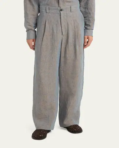 Giorgio Armani Men's Linen Pleated Wide-Leg Trousers | Thumbnail 4 Giorgio Armani Men's Linen Pleated Wide-Leg Trousers | Thumbnail 4
