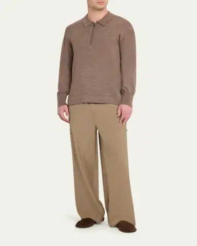 Officine Generale Men's Bene Merino Wool Quarter-Zip Polo Sweater | Thumbnail 2 Officine Generale Men's Bene Merino Wool Quarter-Zip Polo Sweater | Thumbnail 2