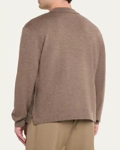 Officine Generale Men's Bene Merino Wool Quarter-Zip Polo Sweater | Thumbnail 3 Officine Generale Men's Bene Merino Wool Quarter-Zip Polo Sweater | Thumbnail 3