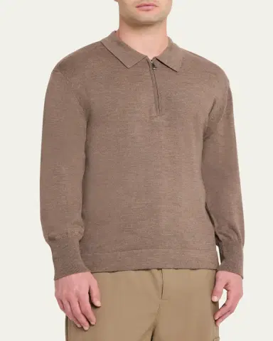 Officine Generale Men's Bene Merino Wool Quarter-Zip Polo Sweater | Thumbnail 4 Officine Generale Men's Bene Merino Wool Quarter-Zip Polo Sweater | Thumbnail 4