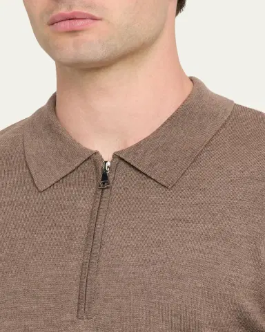 Officine Generale Men's Bene Merino Wool Quarter-Zip Polo Sweater | Thumbnail 5 Officine Generale Men's Bene Merino Wool Quarter-Zip Polo Sweater | Thumbnail 5