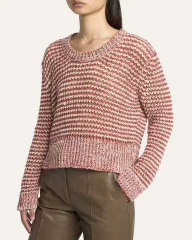 Giorgio Armani Striped Linen Open-Knit Crewneck Sweater | Thumbnail 4 Giorgio Armani Striped Linen Open-Knit Crewneck Sweater | Thumbnail 4