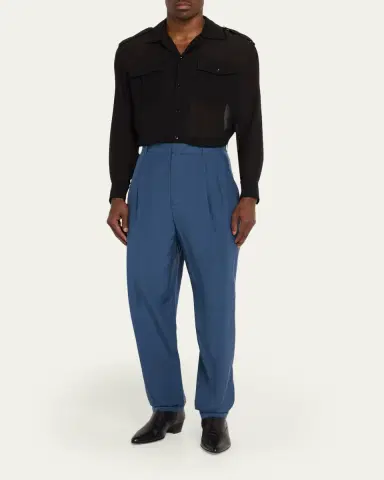 Saint Laurent Men's Silk Habotai Pleated Trousers | Thumbnail 2 Saint Laurent Men's Silk Habotai Pleated Trousers | Thumbnail 2