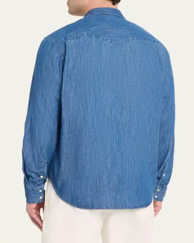 OFFICINE GÉNÉRALE Men's Maverick Snap-Front Chambray Western Shirt | Thumbnail 3 OFFICINE GÉNÉRALE Men's Maverick Snap-Front Chambray Western Shirt | Thumbnail 3