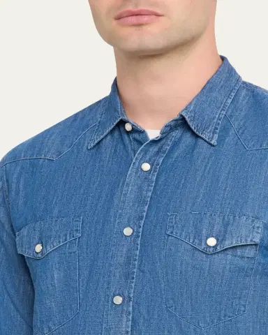 OFFICINE GÉNÉRALE Men's Maverick Snap-Front Chambray Western Shirt | Thumbnail 5 OFFICINE GÉNÉRALE Men's Maverick Snap-Front Chambray Western Shirt | Thumbnail 5