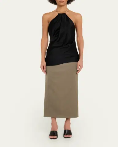 Victoria Beckham Wrap Waist Wool Twill Midi Skirt | Thumbnail 2 Victoria Beckham Wrap Waist Wool Twill Midi Skirt | Thumbnail 2