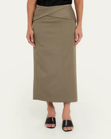 Victoria Beckham Wrap Waist Wool Twill Midi Skirt | Thumbnail 4 Victoria Beckham Wrap Waist Wool Twill Midi Skirt | Thumbnail 4