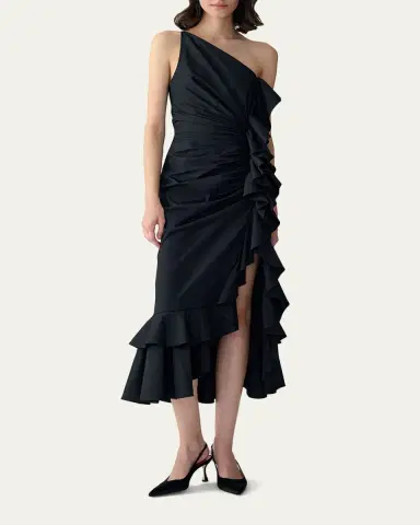 Carolina Herrera One-Shoulder Ruched Ruffle Midi Dress | Thumbnail 2 Carolina Herrera One-Shoulder Ruched Ruffle Midi Dress | Thumbnail 2