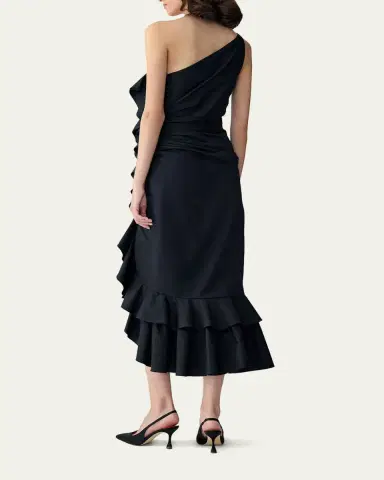 Carolina Herrera One-Shoulder Ruched Ruffle Midi Dress | Thumbnail 3 Carolina Herrera One-Shoulder Ruched Ruffle Midi Dress | Thumbnail 3