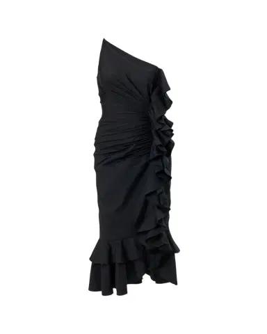 Carolina Herrera One-Shoulder Ruched Ruffle Midi Dress | Thumbnail 1 Carolina Herrera One-Shoulder Ruched Ruffle Midi Dress | Thumbnail 1