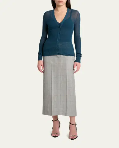 Victoria Beckham Sheer Pointelle Rib V-Neck Cardigan | Thumbnail 2 Victoria Beckham Sheer Pointelle Rib V-Neck Cardigan | Thumbnail 2