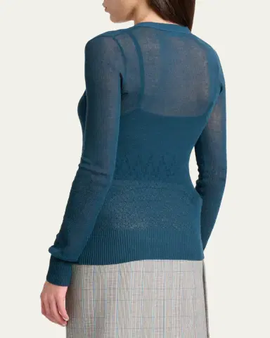 Victoria Beckham Sheer Pointelle Rib V-Neck Cardigan | Thumbnail 3 Victoria Beckham Sheer Pointelle Rib V-Neck Cardigan | Thumbnail 3