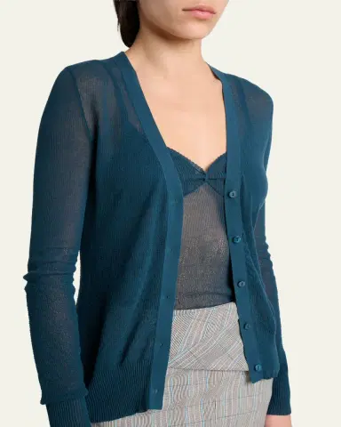 Victoria Beckham Sheer Pointelle Rib V-Neck Cardigan | Thumbnail 5 Victoria Beckham Sheer Pointelle Rib V-Neck Cardigan | Thumbnail 5