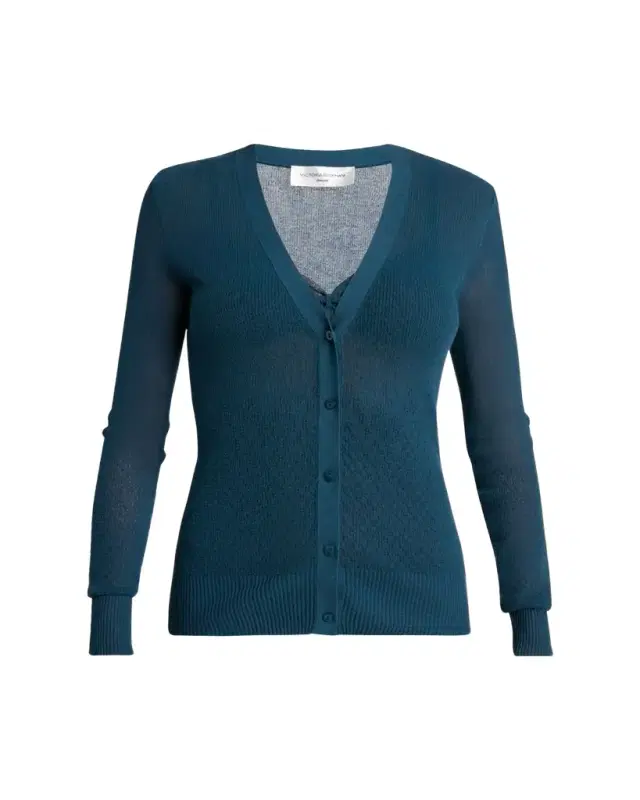 Sheer Pointelle Rib V-Neck Cardigan Sheer Pointelle Rib V-Neck Cardigan