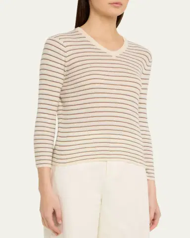Vince Stripe Cashmere-Blend V-Neck Sweater | Thumbnail 4 Vince Stripe Cashmere-Blend V-Neck Sweater | Thumbnail 4