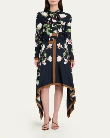 Oscar de la Renta Long-Sleeve Chine Cyclamen Silk Twill Handkerchief Dress | Thumbnail 2 Oscar de la Renta Long-Sleeve Chine Cyclamen Silk Twill Handkerchief Dress | Thumbnail 2