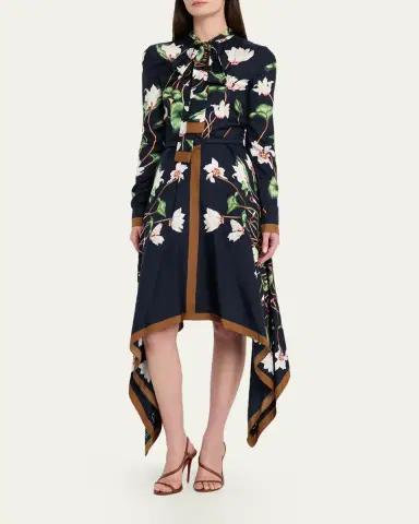 Oscar de la Renta Long-Sleeve Chine Cyclamen Silk Twill Handkerchief Dress | Thumbnail 4 Oscar de la Renta Long-Sleeve Chine Cyclamen Silk Twill Handkerchief Dress | Thumbnail 4