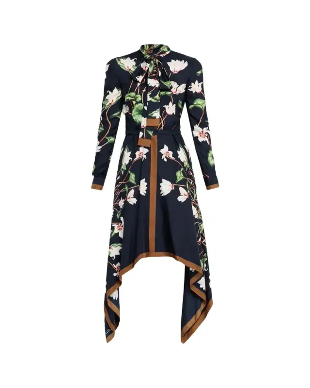 Long-Sleeve Chine Cyclamen Silk Twill Handkerchief Dress Long-Sleeve Chine Cyclamen Silk Twill Handkerchief Dress