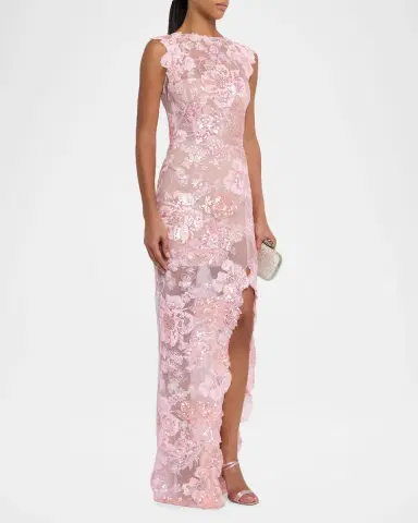 Bronx and Banco Ellie Sleeveless Sequin Floral Column Gown | Thumbnail 3 Bronx and Banco Ellie Sleeveless Sequin Floral Column Gown | Thumbnail 3