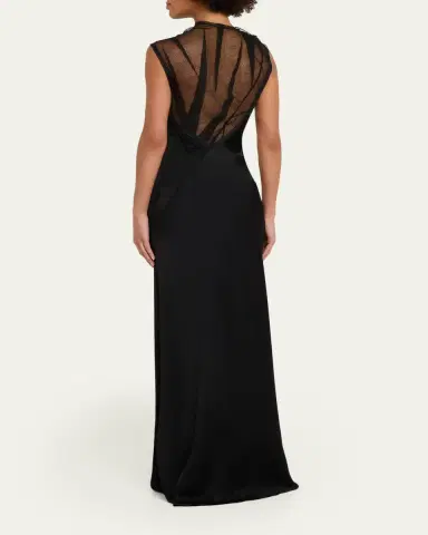 Victoria Beckham Mesh Open-Back Satin Column Gown | Thumbnail 3 Victoria Beckham Mesh Open-Back Satin Column Gown | Thumbnail 3