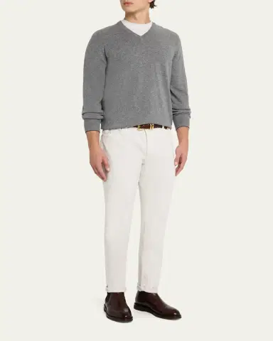 Brunello Cucinelli Men's Cashmere Classic Fit V-Neck Sweater | Thumbnail 2 Brunello Cucinelli Men's Cashmere Classic Fit V-Neck Sweater | Thumbnail 2