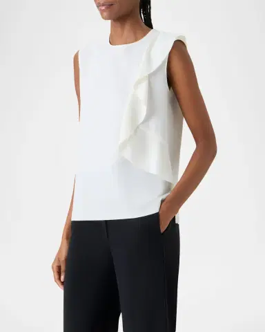 Akris punto Ruffle Lasercut Crepe Sleeveless Blouse | Thumbnail 3 Akris punto Ruffle Lasercut Crepe Sleeveless Blouse | Thumbnail 3