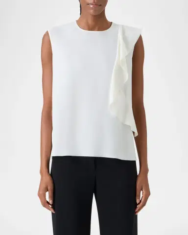 Akris punto Ruffle Lasercut Crepe Sleeveless Blouse | Thumbnail 4 Akris punto Ruffle Lasercut Crepe Sleeveless Blouse | Thumbnail 4