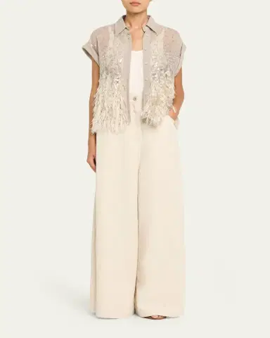 Brunello Cucinelli Sequin & Feather Silk Chiffon Blouse | Thumbnail 2 Brunello Cucinelli Sequin & Feather Silk Chiffon Blouse | Thumbnail 2