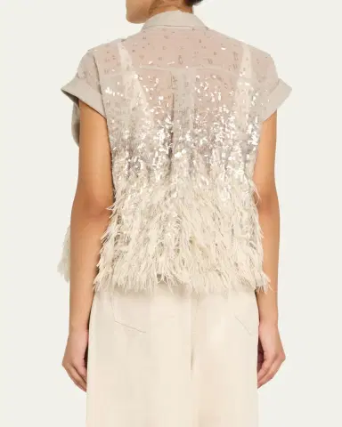 Brunello Cucinelli Sequin & Feather Silk Chiffon Blouse | Thumbnail 3 Brunello Cucinelli Sequin & Feather Silk Chiffon Blouse | Thumbnail 3