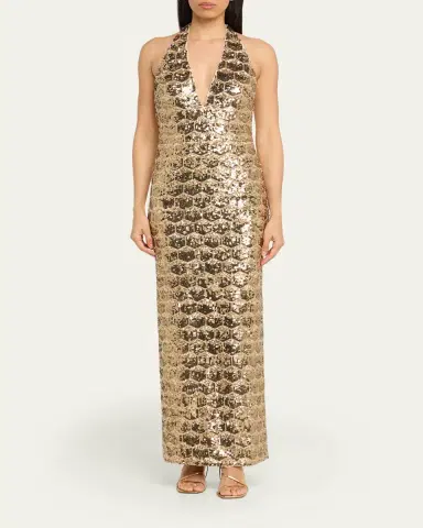 Ramy Brook Shauna Backless Geometric Sequin Halter Gown | Thumbnail 2 Ramy Brook Shauna Backless Geometric Sequin Halter Gown | Thumbnail 2