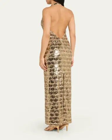 Ramy Brook Shauna Backless Geometric Sequin Halter Gown | Thumbnail 3 Ramy Brook Shauna Backless Geometric Sequin Halter Gown | Thumbnail 3