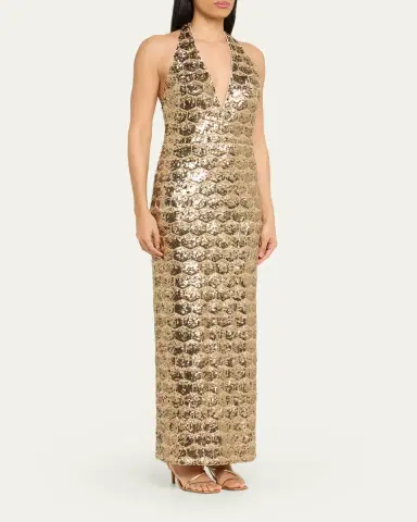 Ramy Brook Shauna Backless Geometric Sequin Halter Gown | Thumbnail 4 Ramy Brook Shauna Backless Geometric Sequin Halter Gown | Thumbnail 4