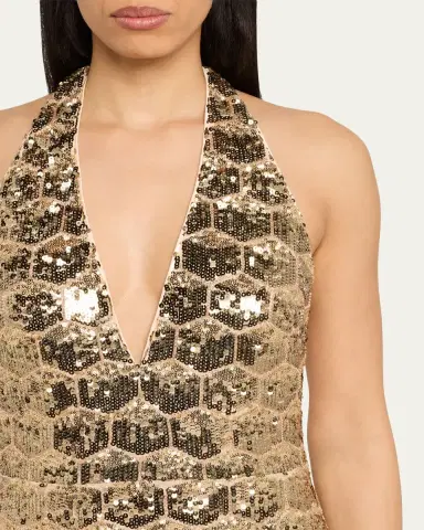 Ramy Brook Shauna Backless Geometric Sequin Halter Gown | Thumbnail 5 Ramy Brook Shauna Backless Geometric Sequin Halter Gown | Thumbnail 5