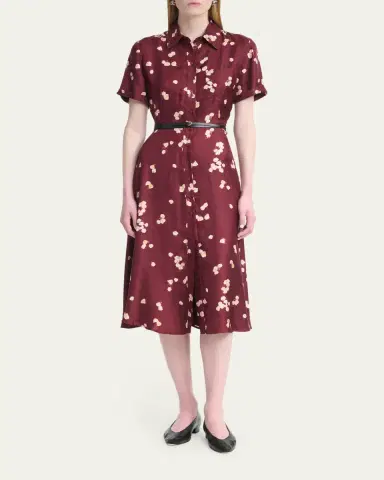 Altuzarra Kiera Floral Silk Short-Sleeve Midi Shirtdress With Belt | Thumbnail 2 Altuzarra Kiera Floral Silk Short-Sleeve Midi Shirtdress With Belt | Thumbnail 2