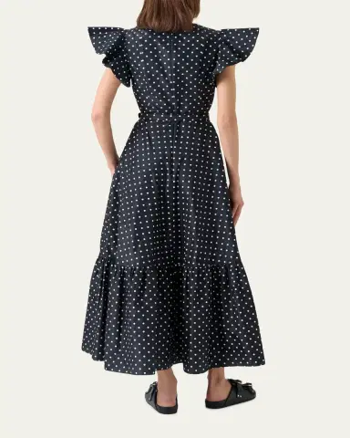Akris punto Belted Polka Dot Flutter-Sleeve Dress | Thumbnail 3 Akris punto Belted Polka Dot Flutter-Sleeve Dress | Thumbnail 3