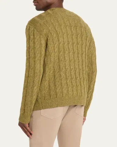 Zegna Men's Cable-Knit Melange Cashmere-Blend Crewneck Sweater | Thumbnail 3 Zegna Men's Cable-Knit Melange Cashmere-Blend Crewneck Sweater | Thumbnail 3