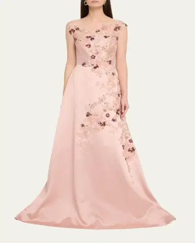 Rickie Freeman for Teri Jon Sequin Floral-Embroidered Jacquard Gown | Thumbnail 2 Rickie Freeman for Teri Jon Sequin Floral-Embroidered Jacquard Gown | Thumbnail 2
