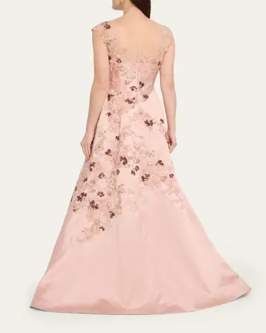 Rickie Freeman for Teri Jon Sequin Floral-Embroidered Jacquard Gown | Thumbnail 3 Rickie Freeman for Teri Jon Sequin Floral-Embroidered Jacquard Gown | Thumbnail 3